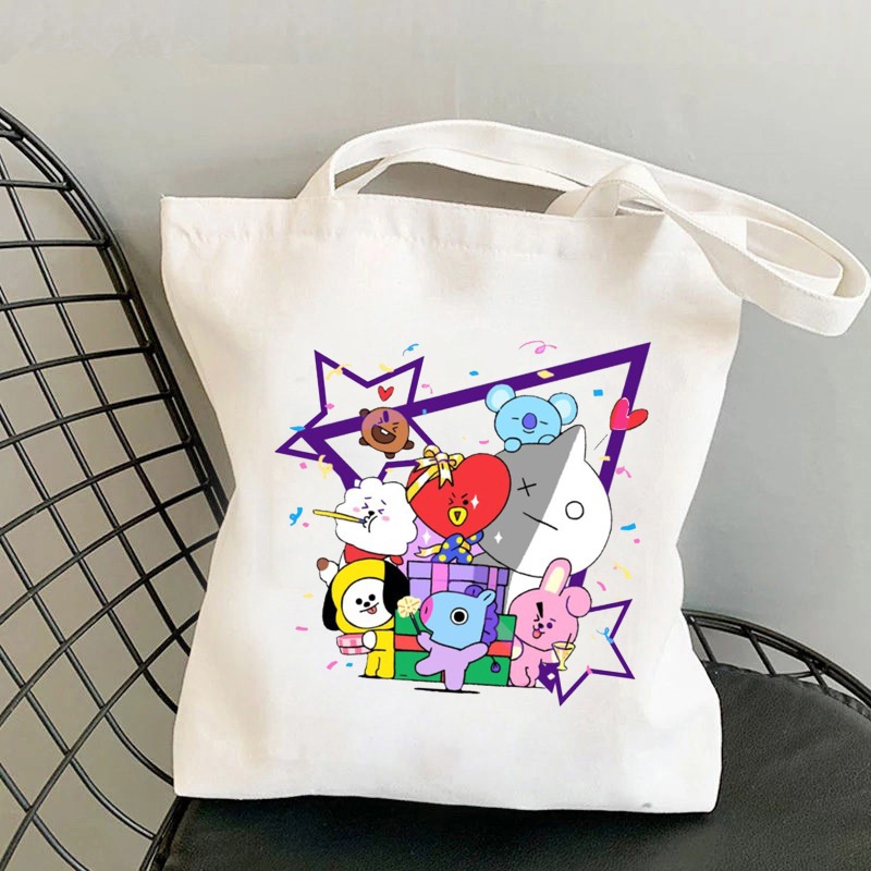 Túi tote Vải Hoạt Hình k-pop bt21 merchandise Dễ Thương | Túi Đeo Vai Phong Cách kpop bts merch | Sturdy Quà Tặng Siêu Bền Và Ánh Sáng Tuyệt Vời Độc Đáo