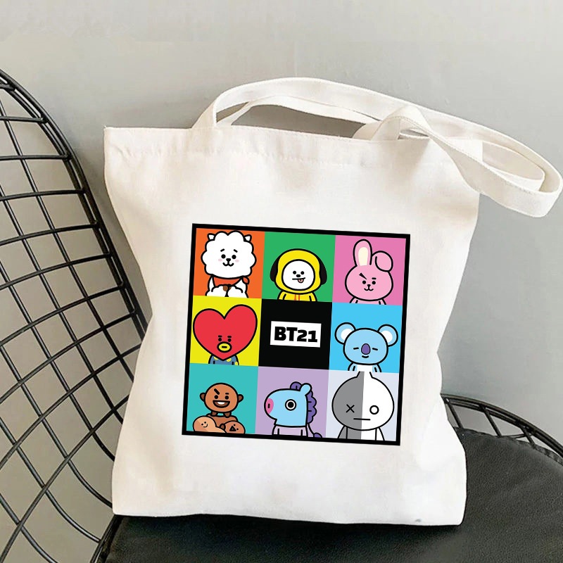 Túi tote Vải Hoạt Hình k-pop bt21 merchandise Dễ Thương | Túi Đeo Vai Phong Cách kpop bts merch | Sturdy Quà Tặng Siêu Bền Và Ánh Sáng Tuyệt Vời Độc Đáo