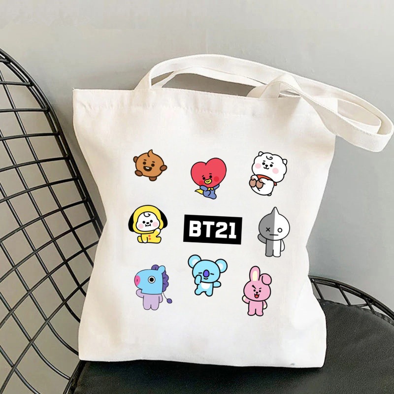 Túi tote Vải Hoạt Hình k-pop bt21 merchandise Dễ Thương | Túi Đeo Vai Phong Cách kpop bts merch | Sturdy Quà Tặng Siêu Bền Và Ánh Sáng Tuyệt Vời Độc Đáo