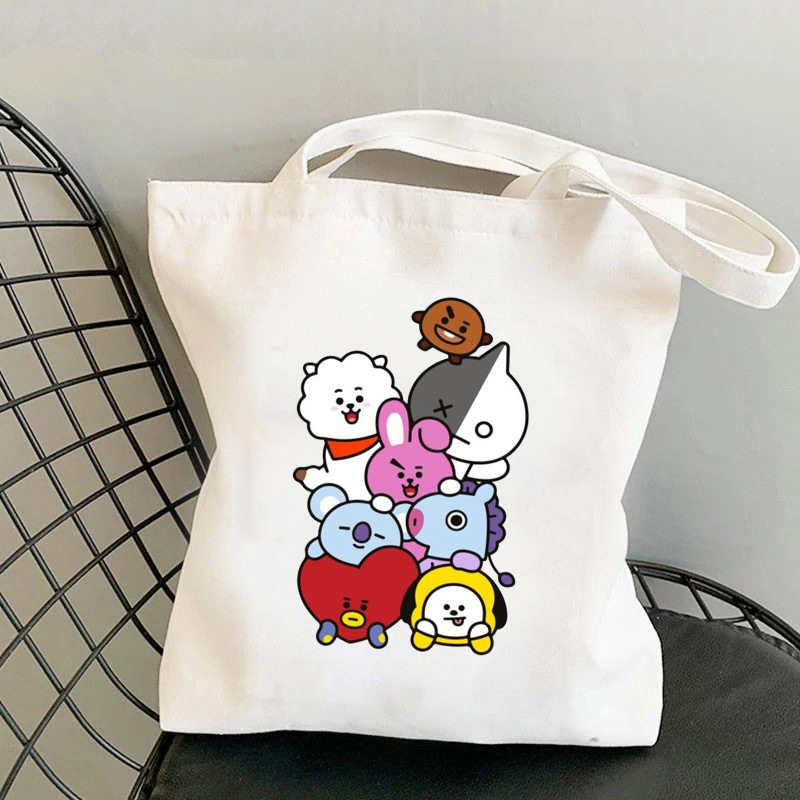 Túi tote Vải Hoạt Hình k-pop bt21 merchandise Dễ Thương | Túi Đeo Vai Phong Cách kpop bts merch | Sturdy Quà Tặng Siêu Bền Và Ánh Sáng Tuyệt Vời Độc Đáo