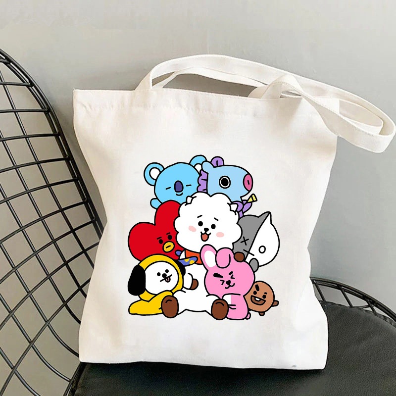 Túi tote Vải Hoạt Hình k-pop bt21 merchandise Dễ Thương | Túi Đeo Vai Phong Cách kpop bts merch | Sturdy Quà Tặng Siêu Bền Và Ánh Sáng Tuyệt Vời Độc Đáo