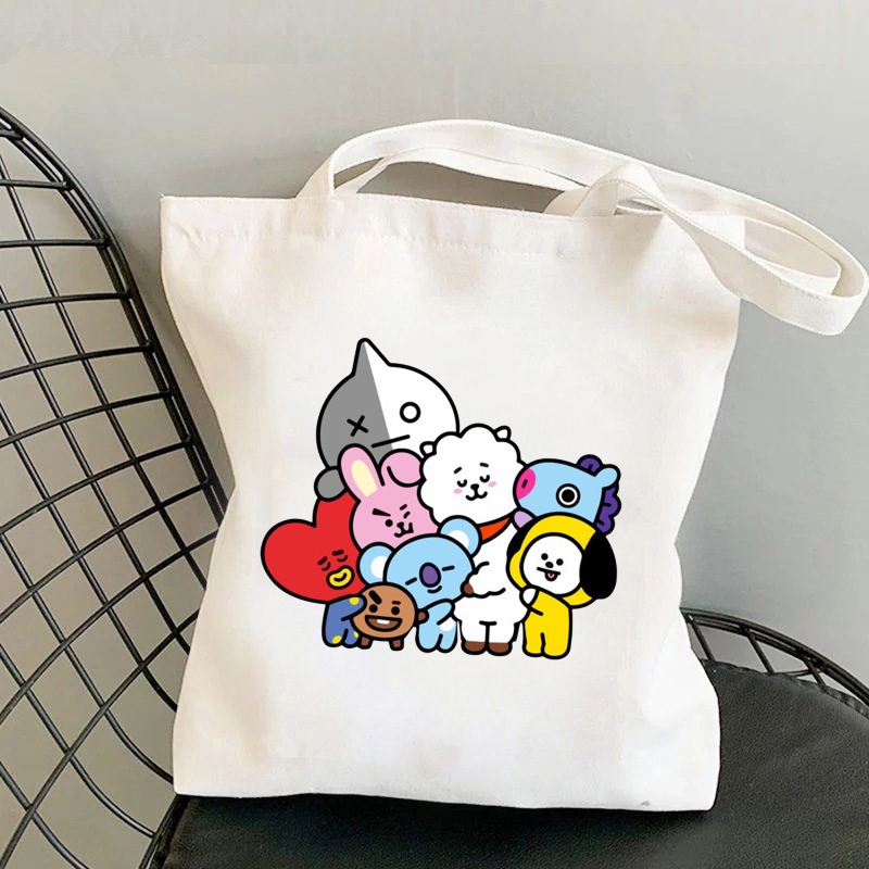 Túi tote Vải Hoạt Hình k-pop bt21 merchandise Dễ Thương | Túi Đeo Vai Phong Cách kpop bts merch | Sturdy Quà Tặng Siêu Bền Và Ánh Sáng Tuyệt Vời Độc Đáo