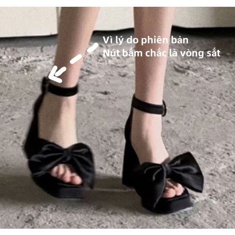 Facesun Giày Cao Gót Mary Jane Hở Ngón Đính Nơ Màu Đen Thời Trang Mùa Hè Cho Nữ