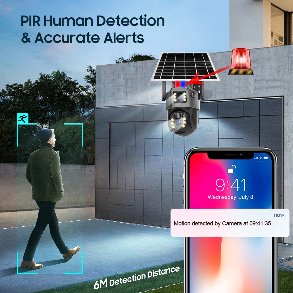 LLSEE V380 Pro, Máy ảnh thẻ SIM 4g Camera pin mặt trời 2 mắt 4K 8MP Camera năng lượng mặt trời Camera quan sát năng lượng mặt trời ngoài trời Chống nước màu Tầm nhìn ban đêm Hai chiều