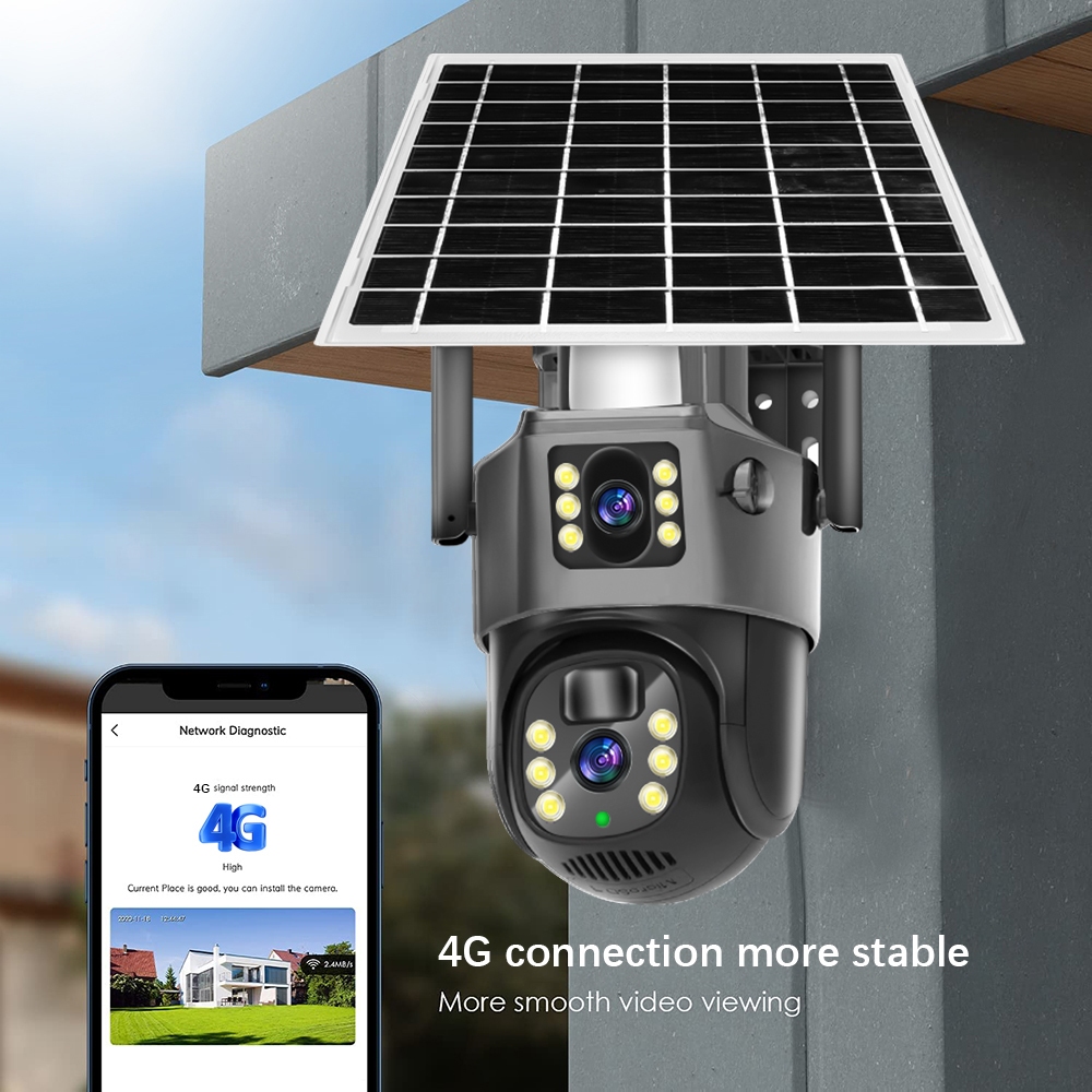 LLSEE V380 Pro, Máy ảnh thẻ SIM 4g Camera pin mặt trời 2 mắt 4K 8MP Camera năng lượng mặt trời Camera quan sát năng lượng mặt trời ngoài trời Chống nước màu Tầm nhìn ban đêm Hai chiều