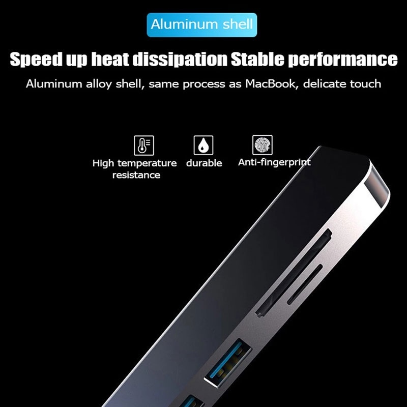 Bộ hub Chuyển Đổi 6 Trong 1 type c Sang hdmi 4k 2 usb 3.0 Đầu Đọc Thẻ sd / tf Cho Máy Tính laptop