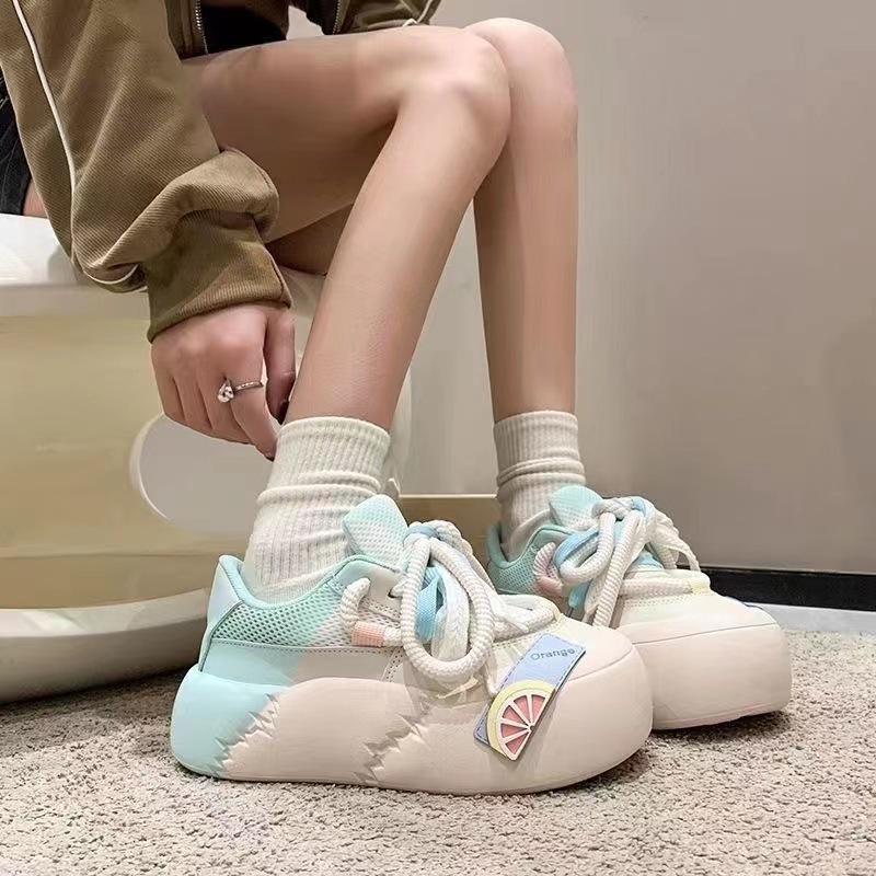 Giày Thể Thao Đế Dày Tăng Chiều Cao Màu Trơn Phong Cách Mới Cho Nữ