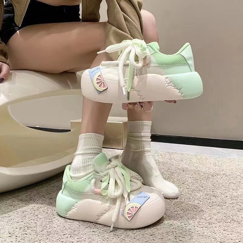 Giày Thể Thao Đế Dày Tăng Chiều Cao Màu Trơn Phong Cách Mới Cho Nữ