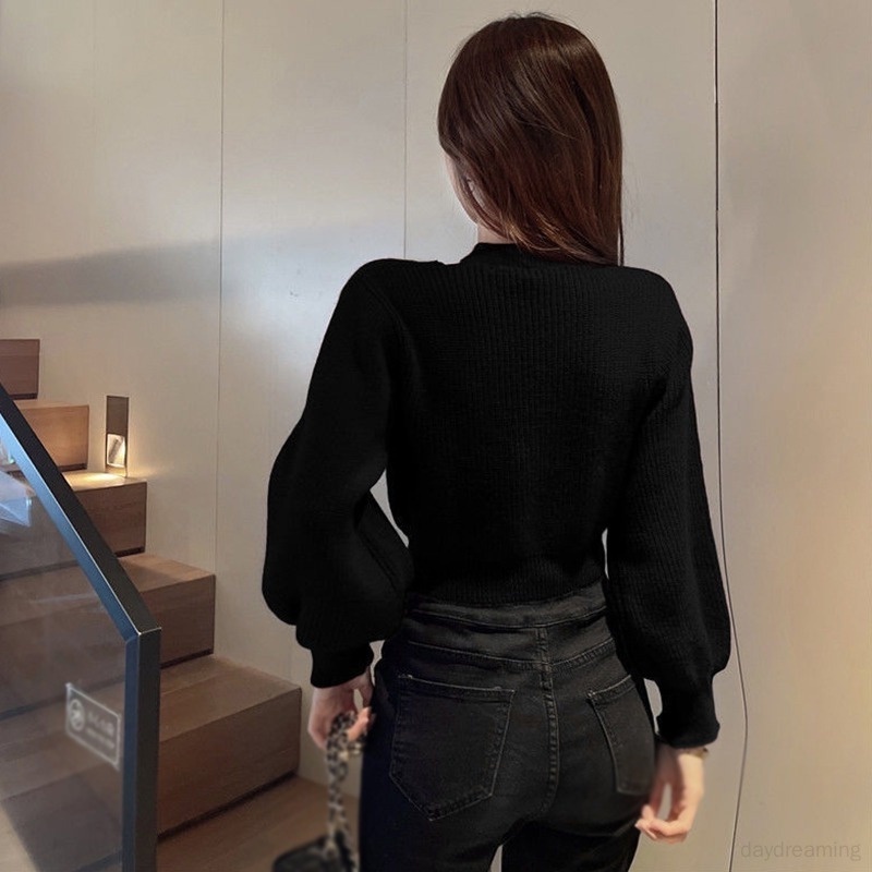 ZHELIHANGFEI Áo Len Áo Croptop Nữ Tay Dài Trễ Vai Phong Cách Giáng Sinh