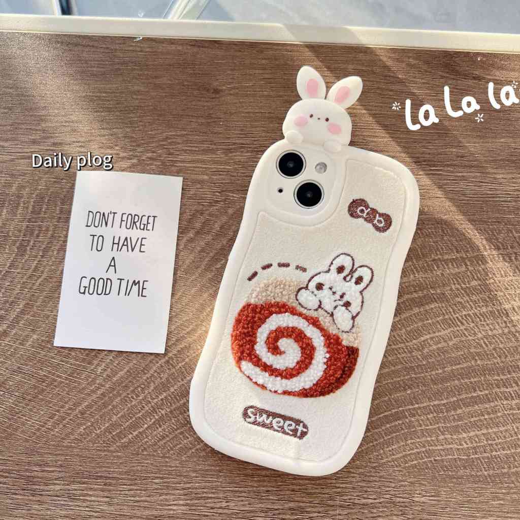 Ốp Điện Thoại Thêu Hình Thỏ Và Bánh Kem Cho iphone 15pro max 14pro max 11 12 13pro 12 pro max