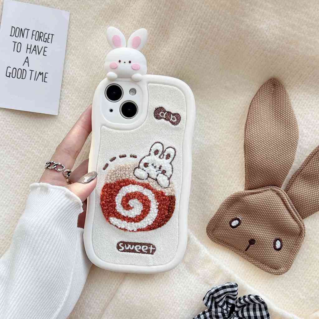 Ốp Điện Thoại Thêu Hình Thỏ Và Bánh Kem Cho iphone 15pro max 14pro max 11 12 13pro 12 pro max