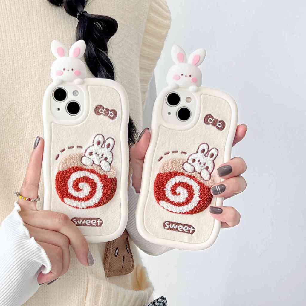 Ốp Điện Thoại Thêu Hình Thỏ Và Bánh Kem Cho iphone 15pro max 14pro max 11 12 13pro 12 pro max