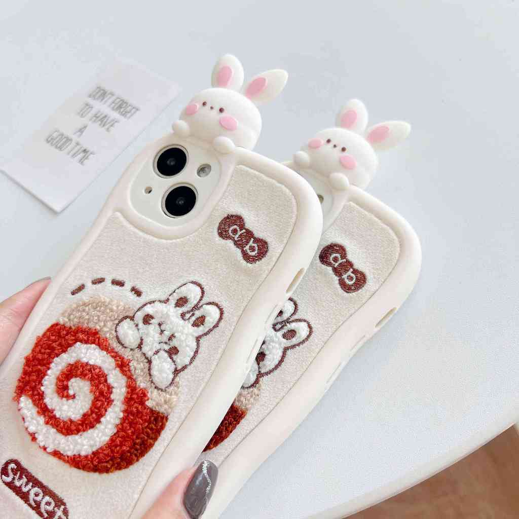 Ốp Điện Thoại Thêu Hình Thỏ Và Bánh Kem Cho iphone 15pro max 14pro max 11 12 13pro 12 pro max