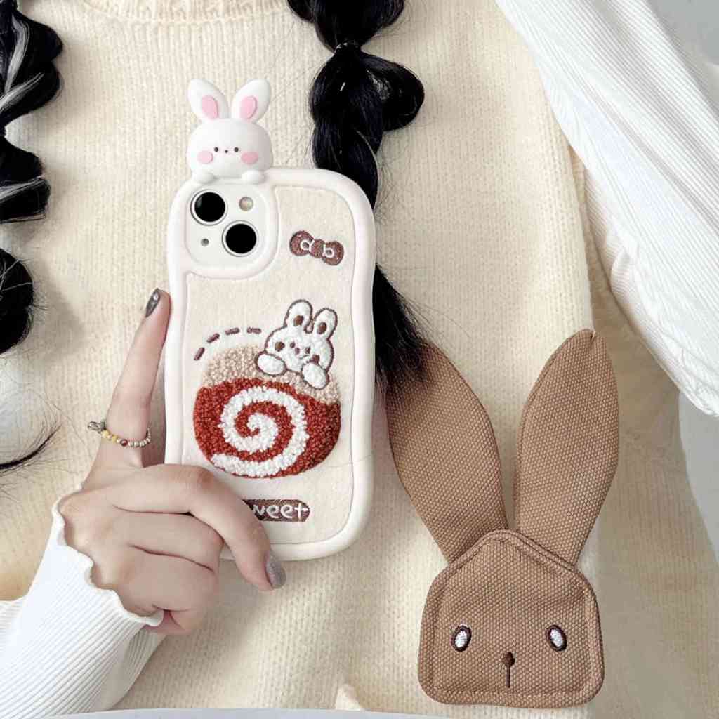 Ốp Điện Thoại Thêu Hình Thỏ Và Bánh Kem Cho iphone 15pro max 14pro max 11 12 13pro 12 pro max