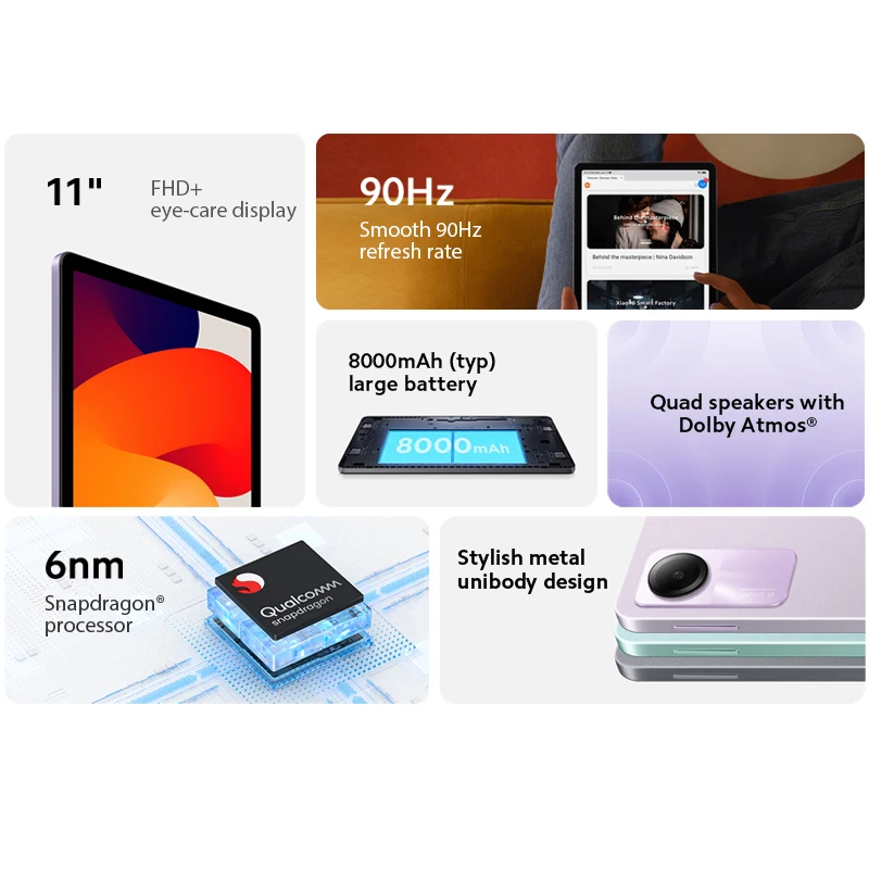 Bao Da Máy Tính Bảng xiaomi redmi pad se Phiên Bản Quốc Tế xiaomi mi tablet Snap Dragon® Loa dolby atmos 680 Chất Lượng Cao® Màn Hình 90hz 11 "Hiển Thị 8000mah