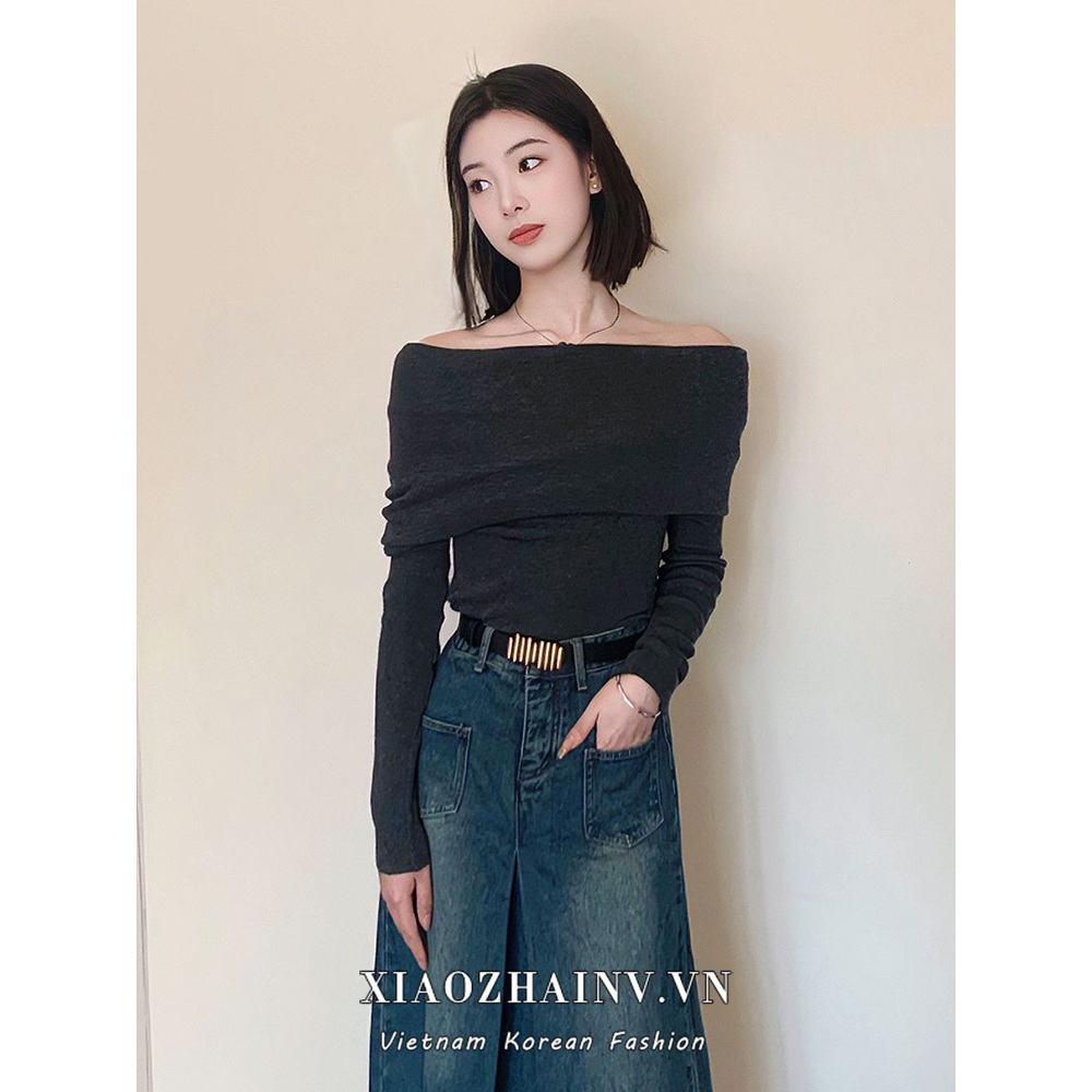 Xiaozhainv Áo Len Tay Dài Trễ Vai 6 Màu Sắc Đa Dạng Phong Cách Hàn Quốc