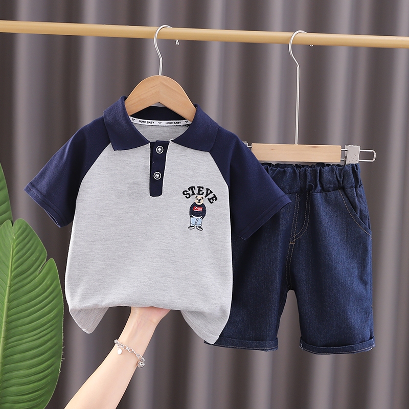 Set Áo Thun polo Tay Ngắn Và Quần short Họa Tiết Sọc Caro Thời Trang Mùa Hè Cho Nam