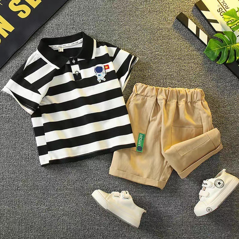 Set Áo Thun polo Tay Ngắn Và Quần short Họa Tiết Sọc Caro Thời Trang Mùa Hè Cho Nam