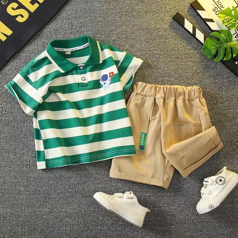 Set Áo Thun polo Tay Ngắn Và Quần short Họa Tiết Sọc Caro Thời Trang Mùa Hè Cho Nam