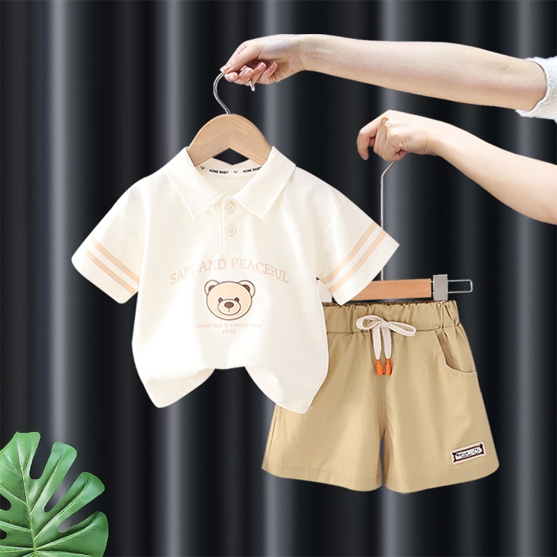 Set Áo Thun polo Tay Ngắn Và Quần short Họa Tiết Sọc Caro Thời Trang Mùa Hè Cho Nam