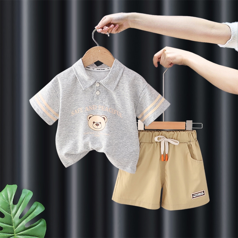 Set Áo Thun polo Tay Ngắn Và Quần short Họa Tiết Sọc Caro Thời Trang Mùa Hè Cho Nam