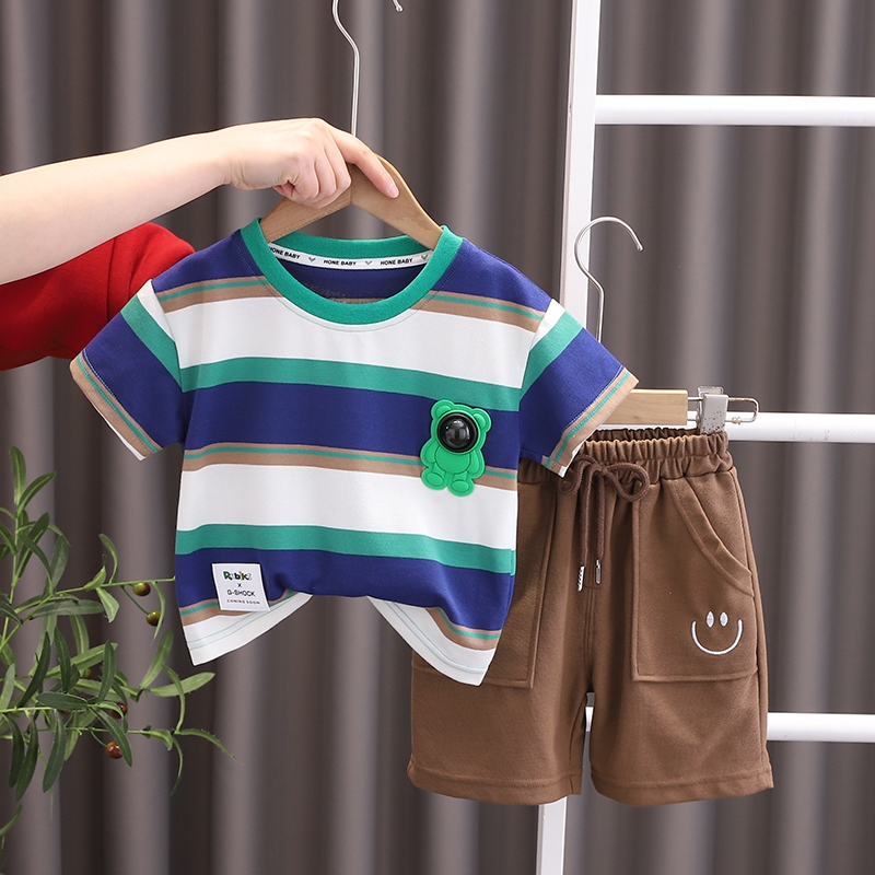 Set Áo Thun polo Tay Ngắn Và Quần short Họa Tiết Sọc Caro Thời Trang Mùa Hè Cho Nam