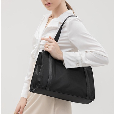 Iconzero Thời Trang Đơn Giản Nữ Dây Kéo Túi Tote Cao Cấp Nylon Nách Túi Phù Hợp Với Màu Đen Lớn-Cap