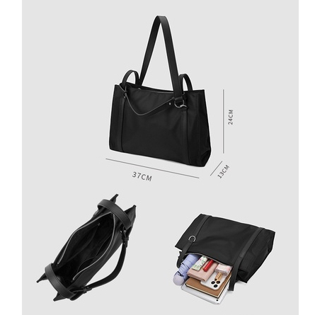 Iconzero Thời Trang Đơn Giản Nữ Dây Kéo Túi Tote Cao Cấp Nylon Nách Túi Phù Hợp Với Màu Đen Lớn-Cap