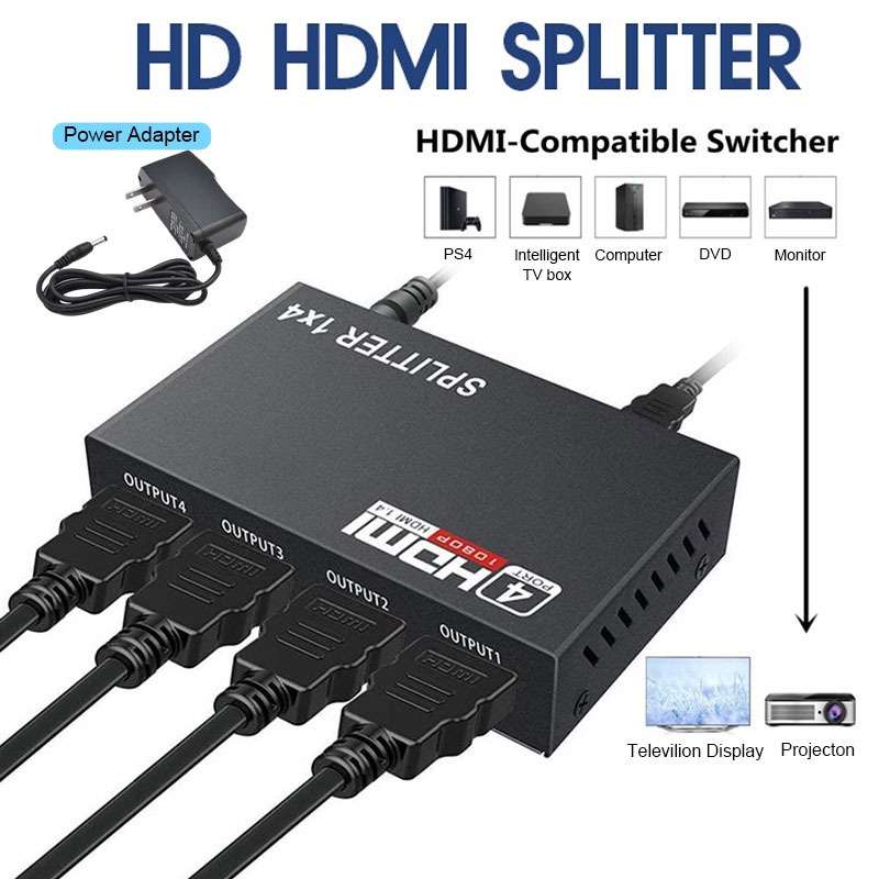 Bộ Chia HDMI 1080p 1X4 Cổng Hộp Hub Công Tắc Hdmi Repeater Khuếch Đại 4K Hdmi Switcher Với Power Sup