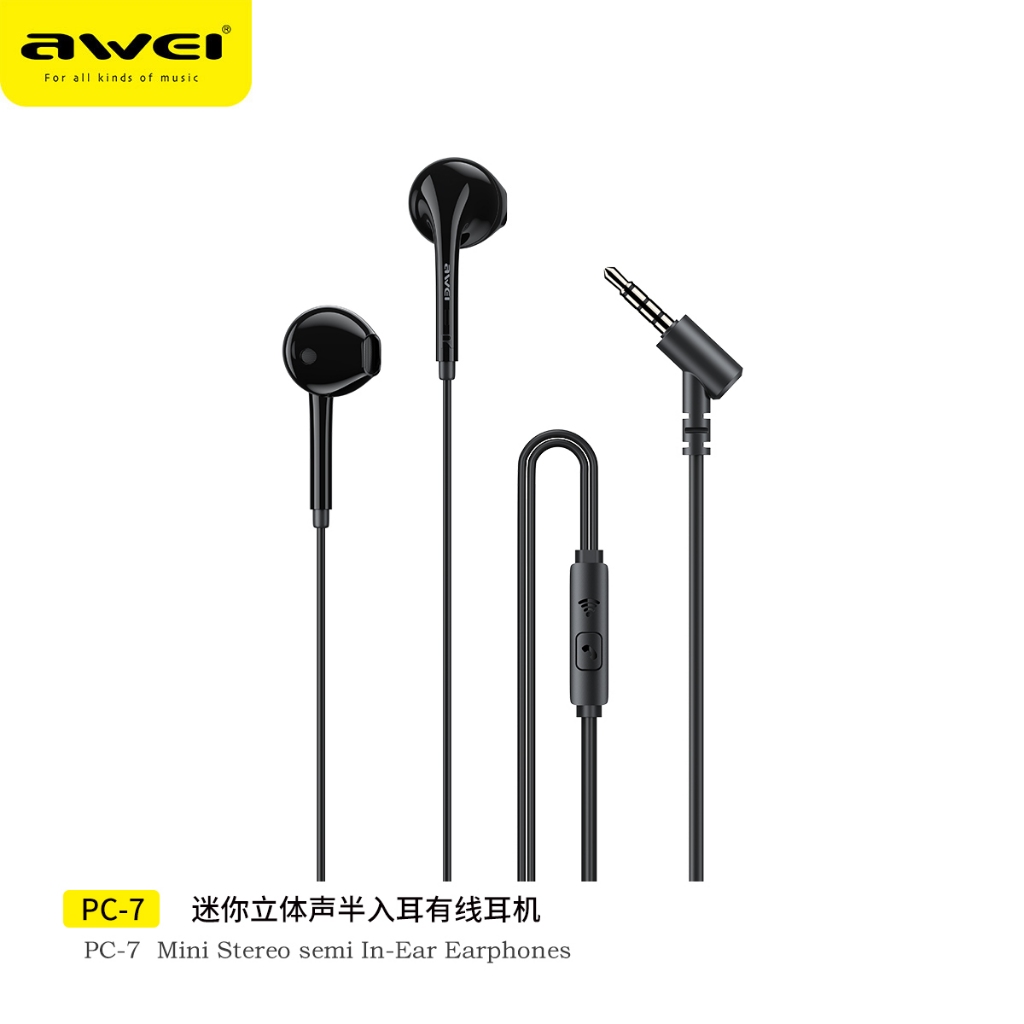 Tai Nghe Nhét Tai Có Dây jack 3.5mm awei pc-7 / 6 / 1t Mua 1 Tặng 1