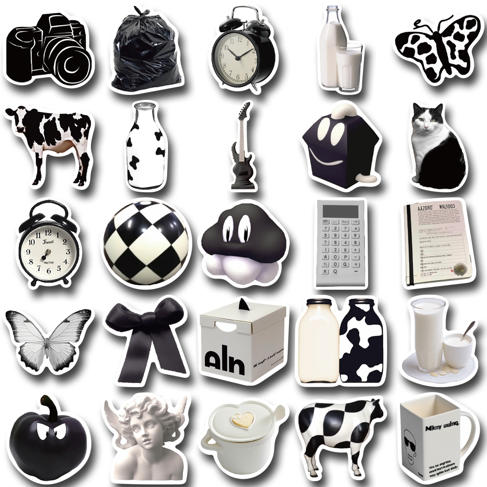 Bộ 50 Miếng Dán Trang Trí Điện Thoại / Máy Tính Bảng / Cốc Nước Màu Trắng Đen Nghệ Thuật diy