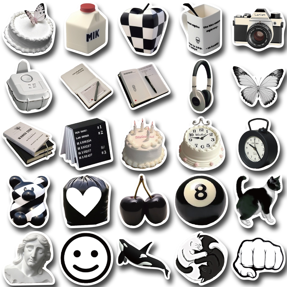 Bộ 50 Miếng Dán Trang Trí Điện Thoại / Máy Tính Bảng / Cốc Nước Màu Trắng Đen Nghệ Thuật diy