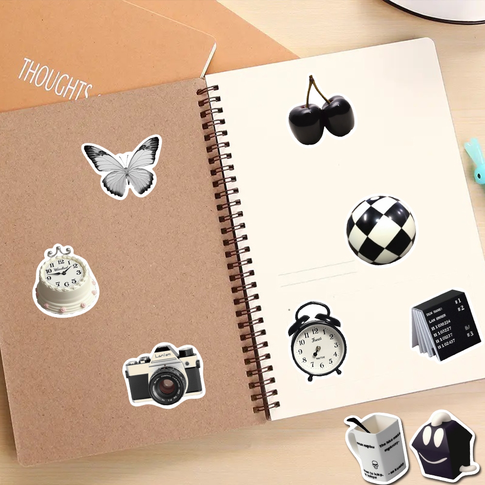 Bộ 50 Miếng Dán Trang Trí Điện Thoại / Máy Tính Bảng / Cốc Nước Màu Trắng Đen Nghệ Thuật diy