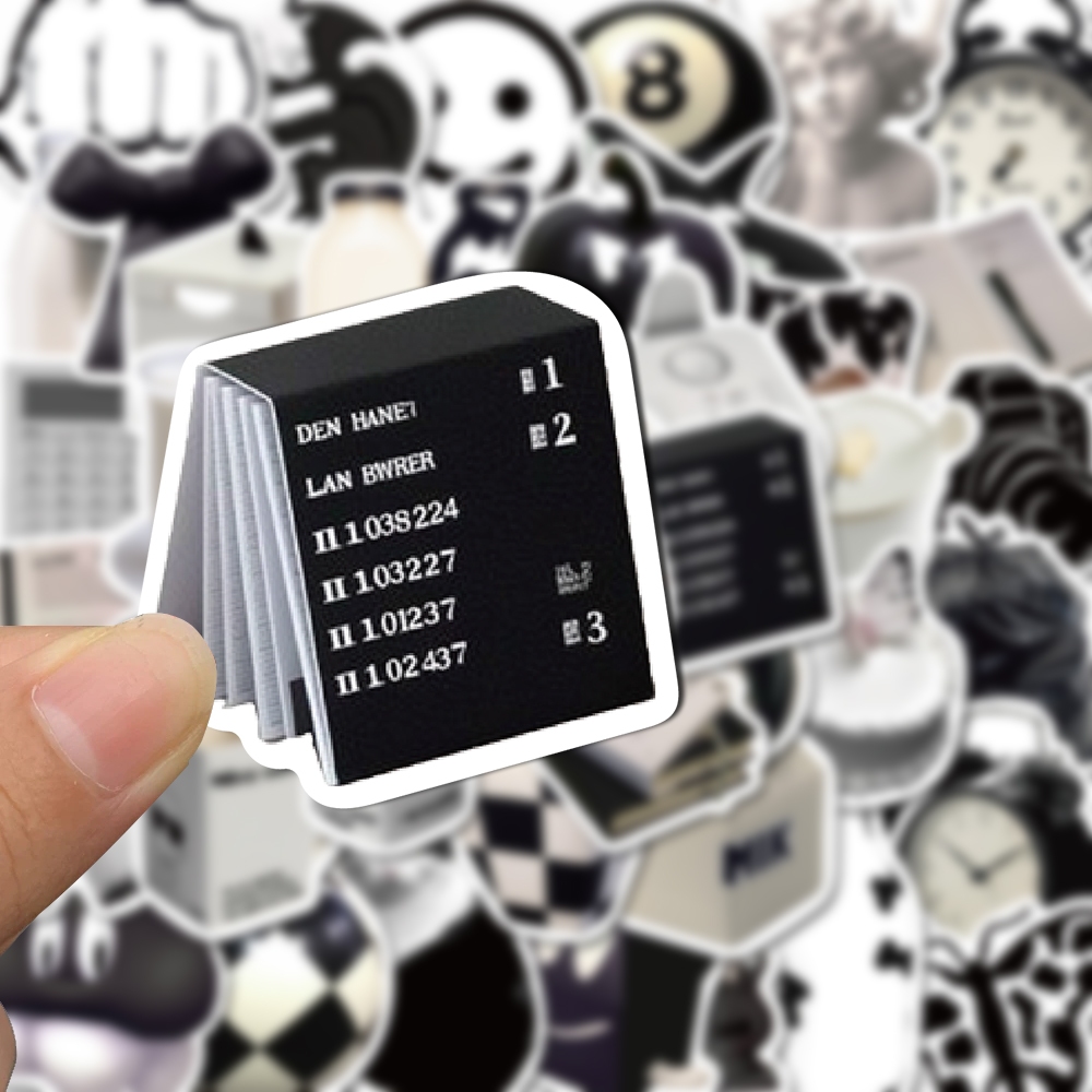 Bộ 50 Miếng Dán Trang Trí Điện Thoại / Máy Tính Bảng / Cốc Nước Màu Trắng Đen Nghệ Thuật diy