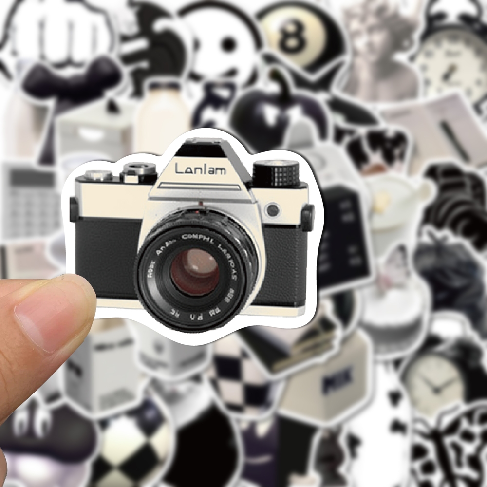 Bộ 50 Miếng Dán Trang Trí Điện Thoại / Máy Tính Bảng / Cốc Nước Màu Trắng Đen Nghệ Thuật diy