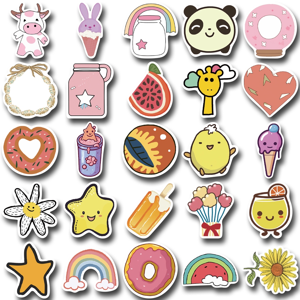 Bộ 50 Miếng Dán Hoạt Hình Dễ Thương Chống Thấm Nước Trang Trí Điện Thoại / Máy Tính Bảng