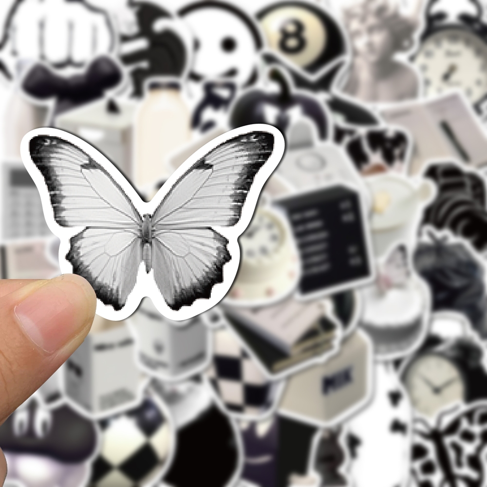 Bộ 50 Miếng Dán Trang Trí Điện Thoại / Máy Tính Bảng / Cốc Nước Màu Trắng Đen Nghệ Thuật diy