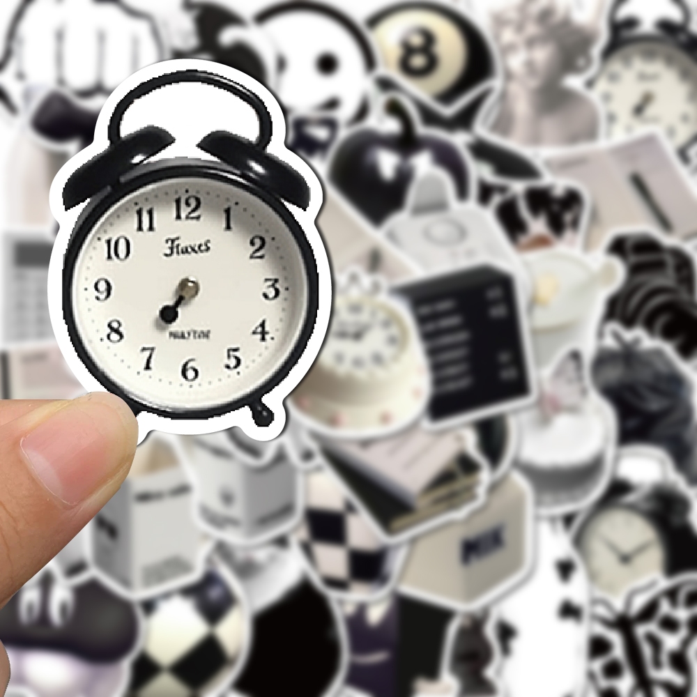 Bộ 50 Miếng Dán Trang Trí Điện Thoại / Máy Tính Bảng / Cốc Nước Màu Trắng Đen Nghệ Thuật diy