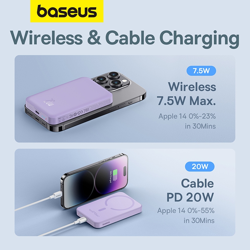 Baseus Sạc Dự Phòng 5000mah mini Không Dây Có Nam Châm Tự Động Bật Tắt Cho iphone 15 14 13 12 pro max
