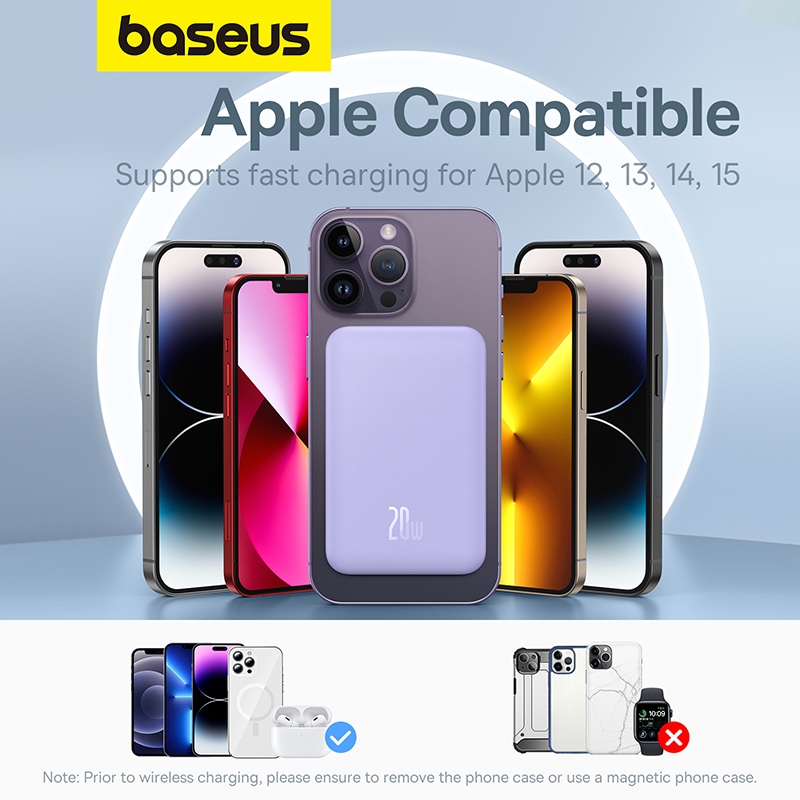 Baseus Sạc Dự Phòng 5000mah mini Không Dây Có Nam Châm Tự Động Bật Tắt Cho iphone 15 14 13 12 pro max