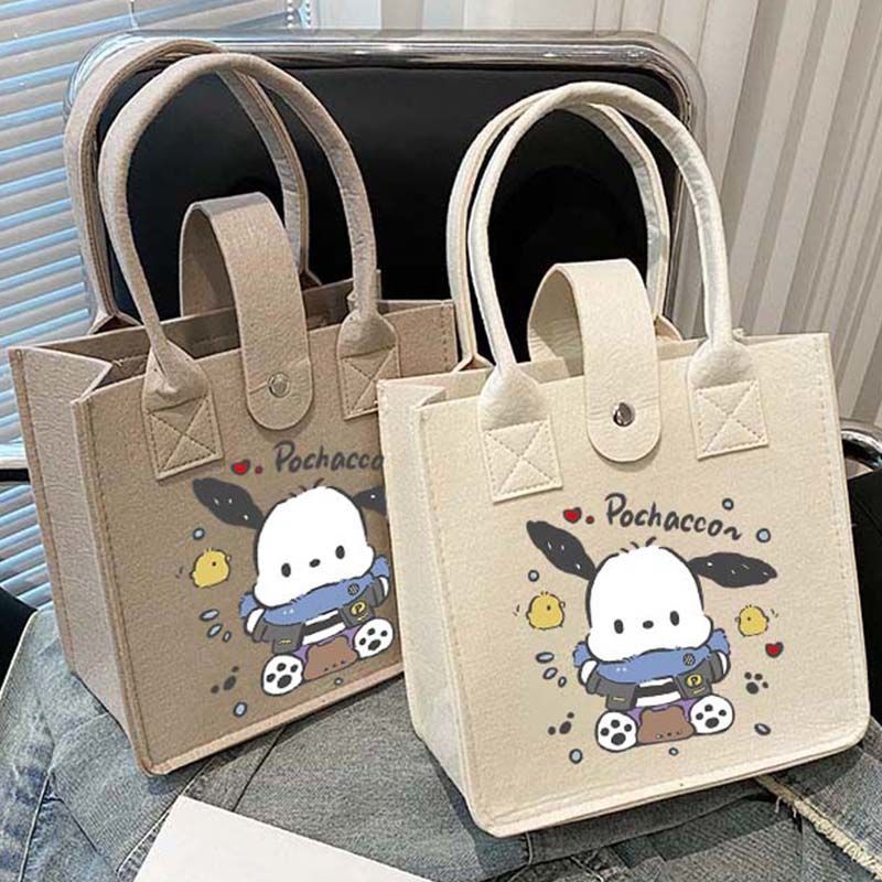 Juststar sanrio pochacco Túi tote Bằng Vải Nỉ Đeo Vai Sức Chứa Lớn Thông Thường Đa Ứng Dụng