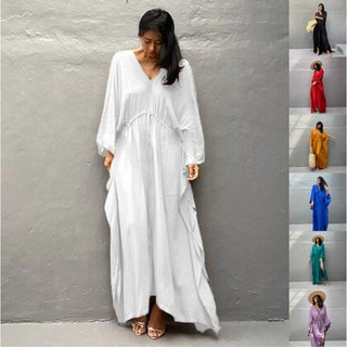 Dn1039 Đầm maxi Cỡ Lớn Phối Dây Rút Thời Trang Đi Biển Cho Nữ