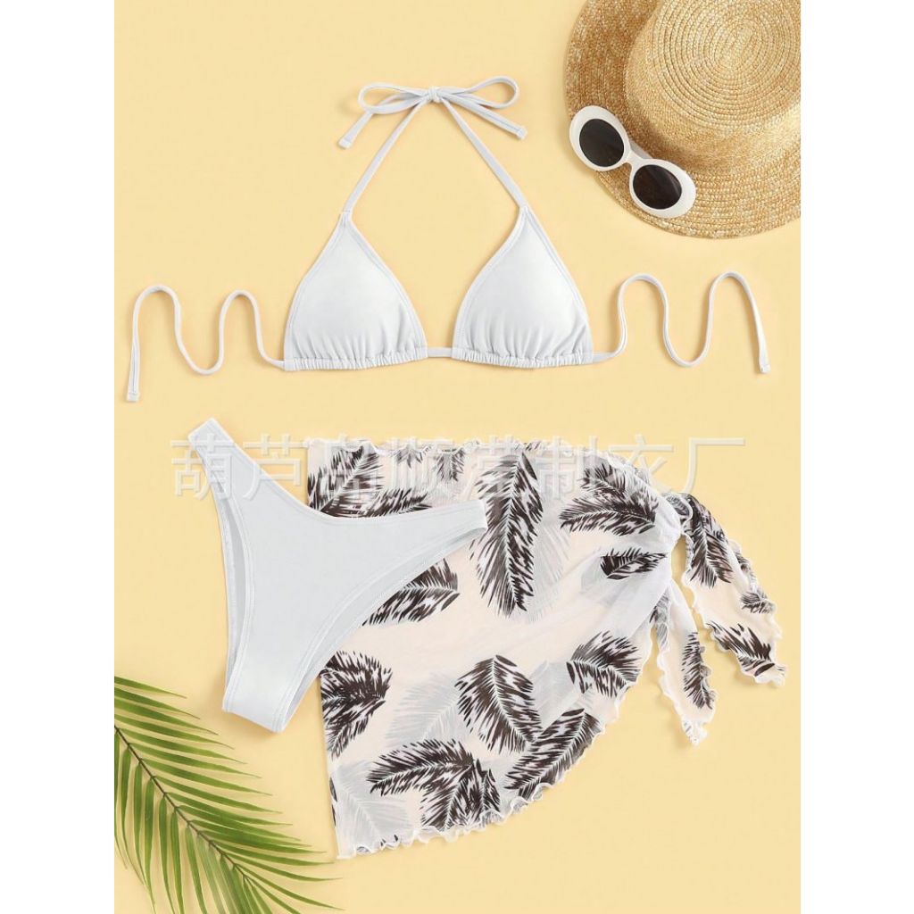 Bộ bikini 3 Mảnh Họa Tiết Nhiệt Đới Kèm Váy Đi Biển