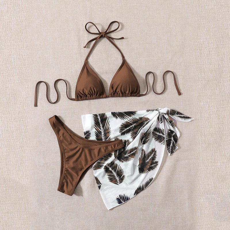 Bộ bikini 3 Mảnh Họa Tiết Nhiệt Đới Kèm Váy Đi Biển
