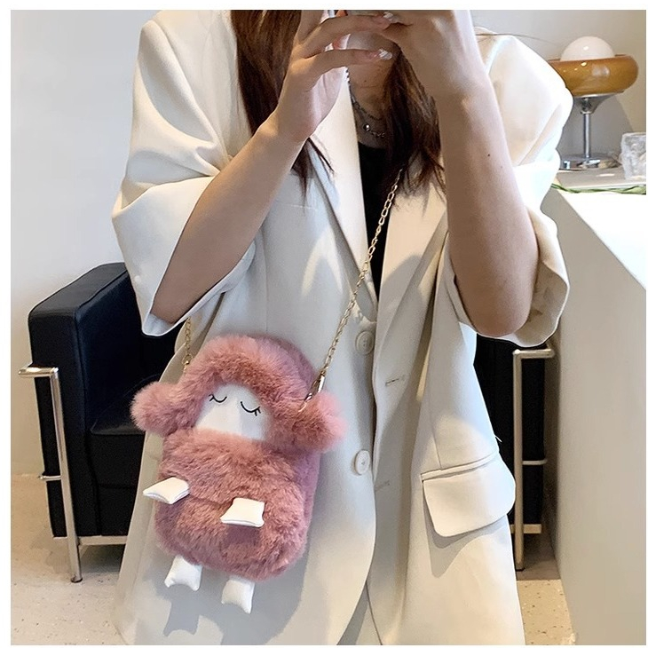 MLKSRH KQES Túi Đeo Chéo Đựng Điện Thoại Phối Lông Xù Đáng Yêu Thời Trang Cho Nữ