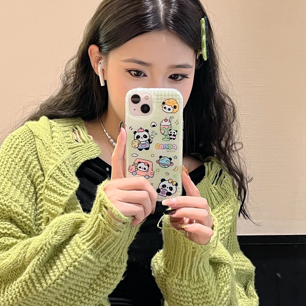 Dễ Thương Ốp Điện Thoại Hình Gấu Trúc Vui Nhộn Cho iphone 15 i11 12 13 14 pro max