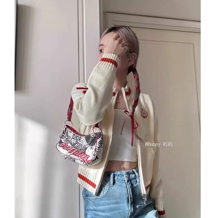 Áo Khoác cardigan Dệt Kim Dáng Ngắn Thêu Họa Tiết Màu Sắc Tương Phản Thời Trang Mùa Thu 2023 Cho Nữ