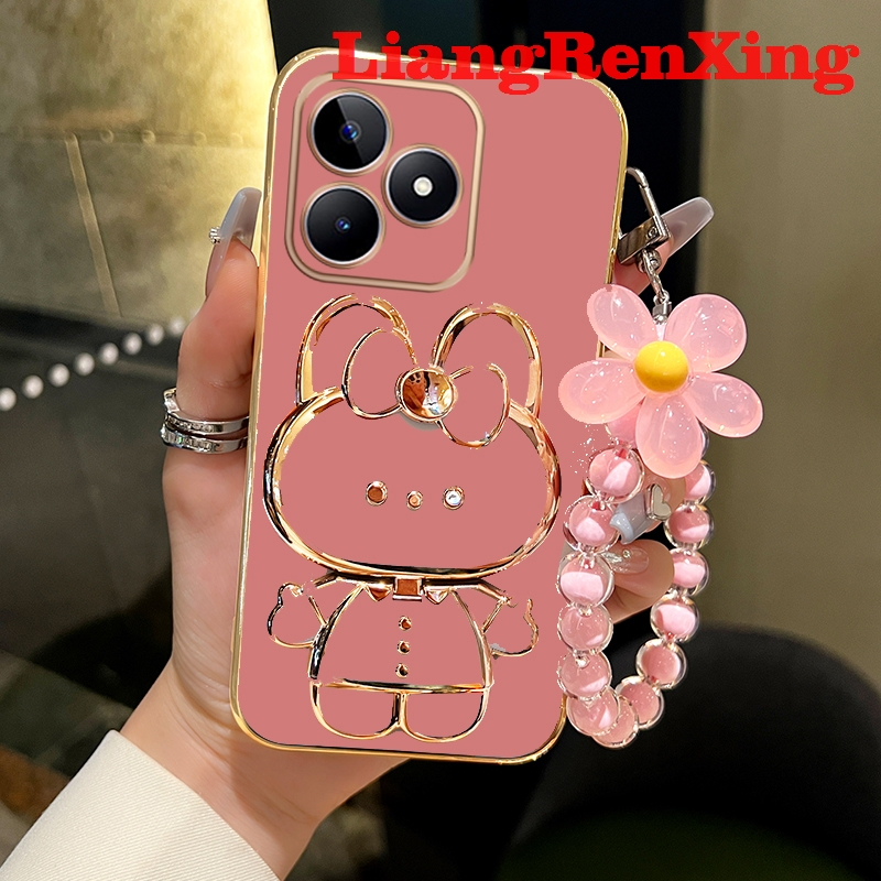 Ốp Điện Thoại Silicon Mềm Mạ Điện Chống Sốc Gắn Gương Trang Điểm Hình Thỏ ddthk01 realme c53 5g 2023 realme c51