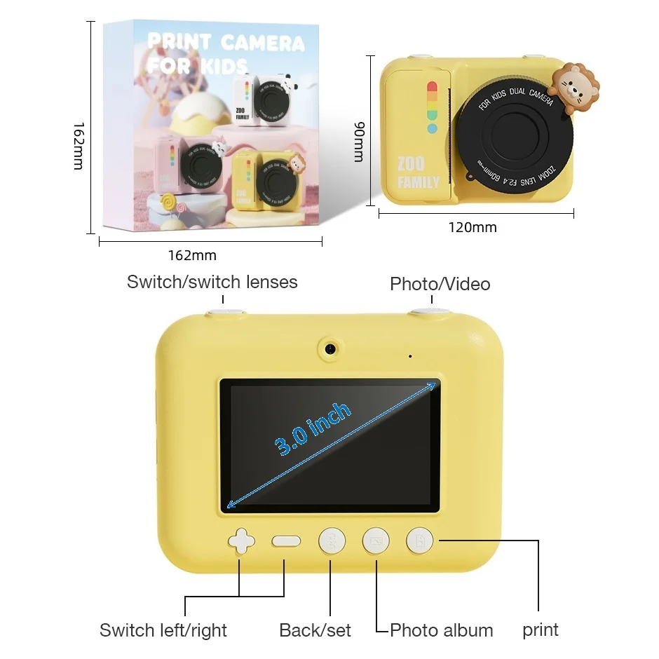 Máy Ảnh Kỹ Thuật Số 3.0 inch 1080p In Họa Tiết Xinh Xắn Độc Đáo Cho Bé