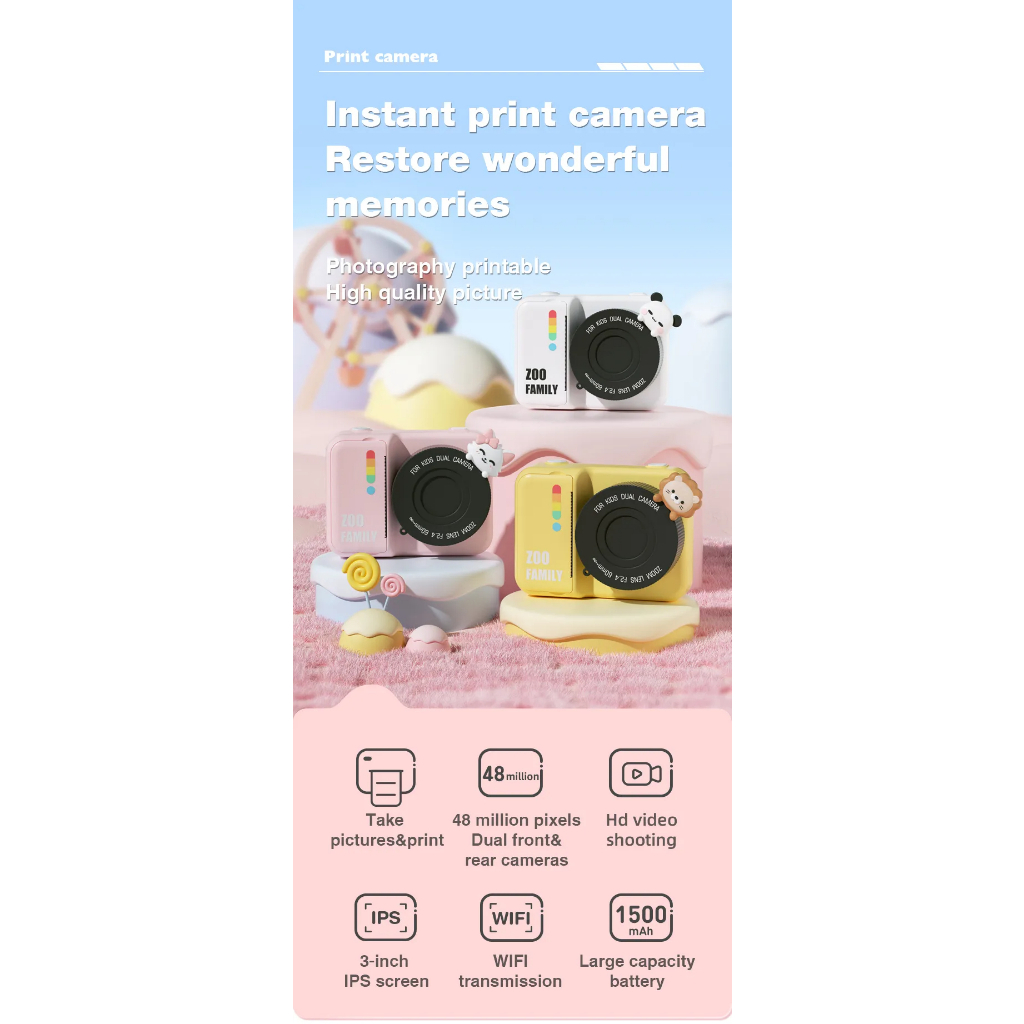 Máy Ảnh Kỹ Thuật Số 3.0 inch 1080p In Họa Tiết Xinh Xắn Độc Đáo Cho Bé